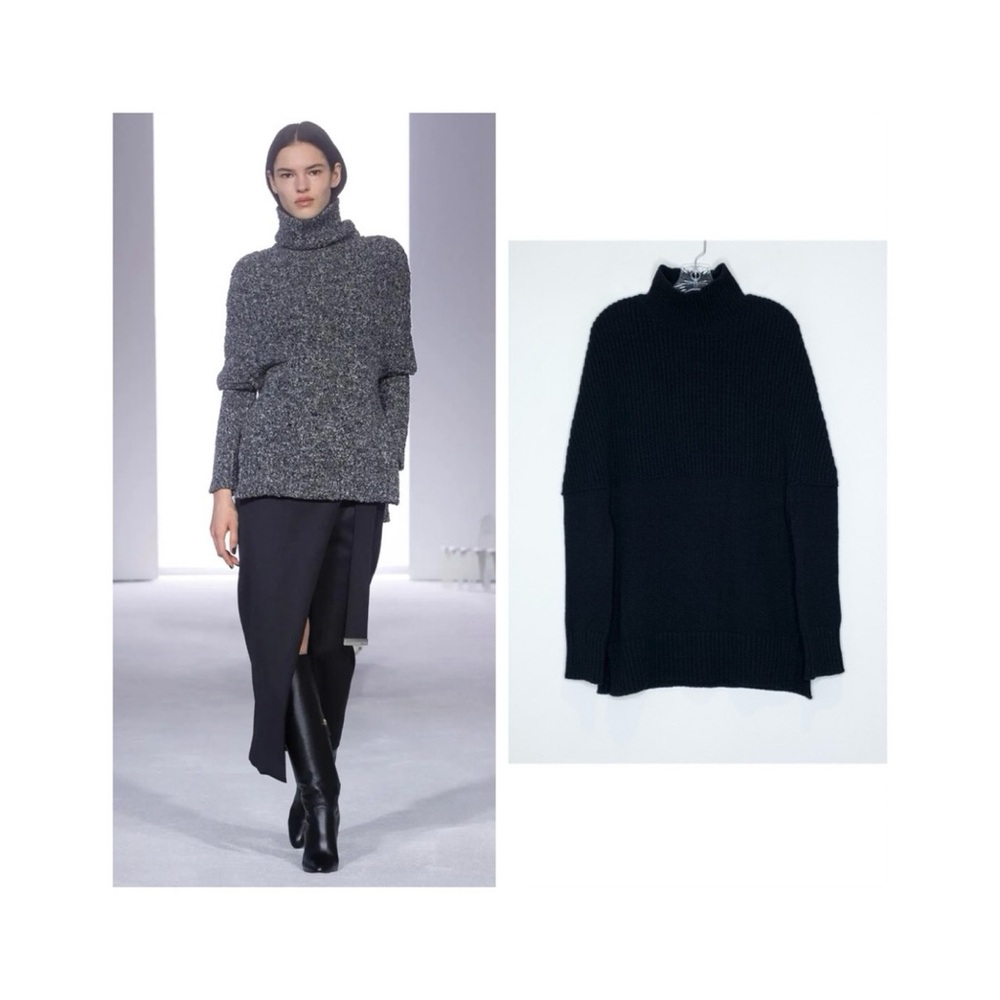 NEW Brandon Maxwell Matea Cape Turtleneck Sweater (Sz L) Wool Cashmere Black